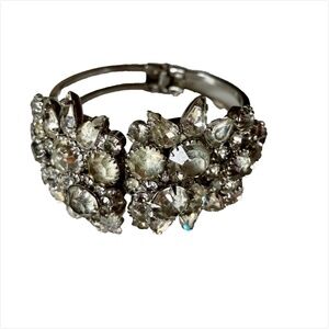 VINTAGE 40s 50s Silver & Rhinestone Hinge Bracelet